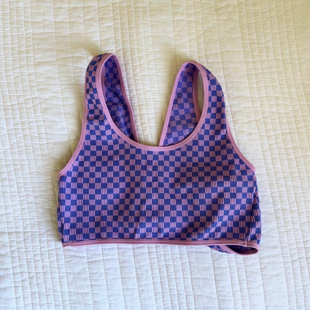 No Boundaries Purple Checked Reversible Bralette Size Medium